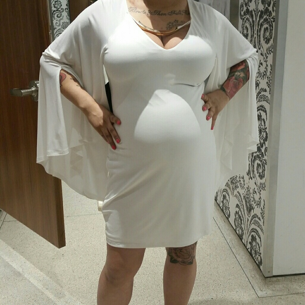 MARCIANO White bell sleeve dress.